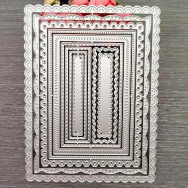 Imagem de Matrizes de corte retangulares aninhadas, moldes de corte de metal recortados costurados, estêncil, matrizes gravadas, artesanato, papel, cartão, scrapbook, gravação em relevo