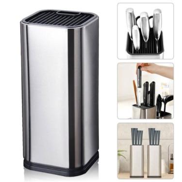 Imagem de Suporte Para Porta Facas Faqueiro De Bancada Cepo Com Tampa Aço Inox L