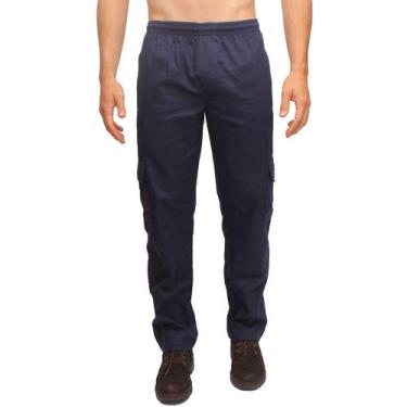 Imagem de Calça Masculina Brim Sarja Cargo Elástico Cordão 5 Bolsos Serviço Trab