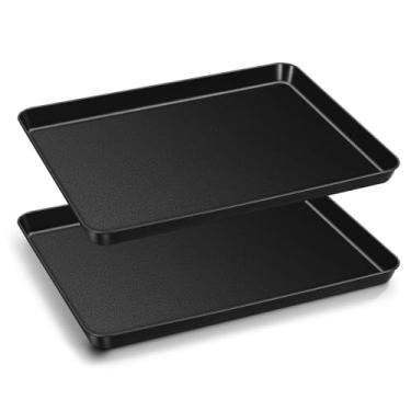 Imagem de TeamFar Assadeiras, 40,6 cm x 30,5 cm x 2,5 cm, assadeira de aço carbono com revestimento para forno/torradeira, saudável e antiaderente, resistente ao calor e fácil de limpar, 2 peças