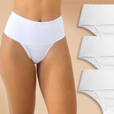 Imagem de Kit 3 Calcinha Feminina Modeladora Cintura Alta Branca Rupee, XG, Bran