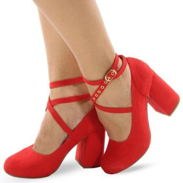 Imagem de Sapato Boneca Re&Ton Salto Grosso Feminino BL44, Vermelho, 36