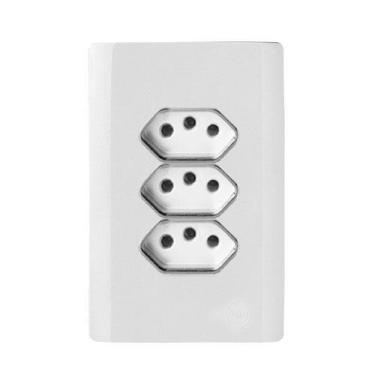 Imagem de Cj Tomada Tripla 20A 4X2 - Novara Branco / Cromado - Dicompel Novara B