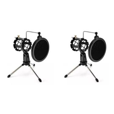 Imagem de Kit 2 Pedestal Suporte Tripé Móvel De Mesa Com Pop Filter - Waver, Pre