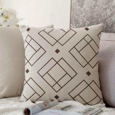 Imagem de Almofada Off White Cubos Marrom 50x50cm - Serigrafada Frente e Verso -