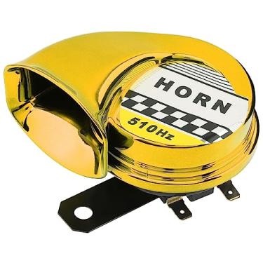 Imagem de Windance Buzina de ar universal de alto tom de caracol, 130DB 510HZ buzina elétrica alta à prova d'água para qualquer veículo de 12 V motocicleta, scooter, barco, caminhões (amarelo)
