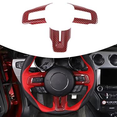 Imagem de RT-TCZ Acessórios de Kit de Acabamento Interior Decoração Volante para Ford Mustang 2015-2022 (Grão de Fibra de Carbono Vermelho)