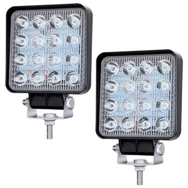 Imagem de JEEFHO Barra de luz quadrada de LED, 2 peças, 10,9 cm, 48 W, 15000 lm, haste de holofote off-road, neblina, condução, pára-choques para caminhões, equipamentos, veículos, captador UTV, ATV carrinho de