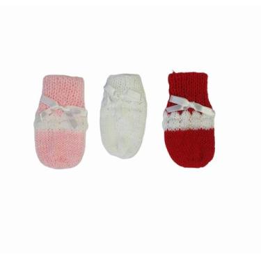 Imagem de Luvinha de bebê tricô kit com 3 pares - Confecções Castelo, Rosa