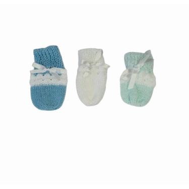 Imagem de Luvinha de bebê tricô kit com 3 pares - Confecções Castelo, Azul