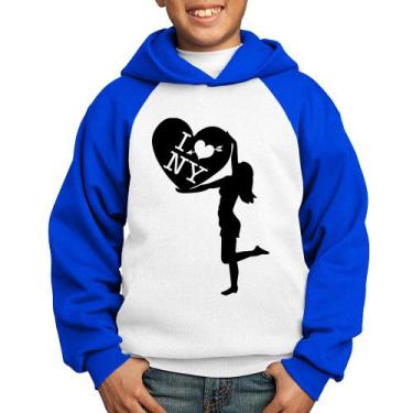 Imagem de Moletom Infantil I love NY Girl - Foca na Moda, Branco, Azul, 4
