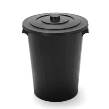 Imagem de Cesto de Lixo Lixeira Redondo 60 Litros Preto Com Tampa 60Cm INJEPLAST