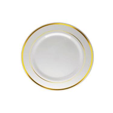 Imagem de Prato Silver Plástico Borda Dourada - 6 Unidades - Silver Plastic