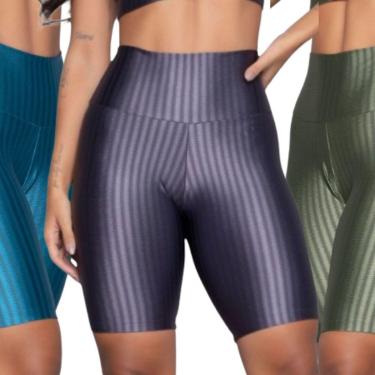 Imagem de KIT 3 Bermuda Fitness New Zig 3D Serra e Mar Poliamida Cós Alto Academia Treino Moda Feminina-Feminino