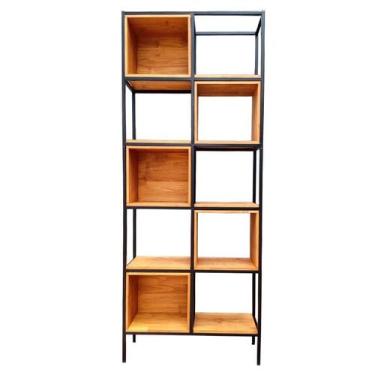 Imagem de Estante Industrial com 5 Prateleiras e 5 Nichos - Ferro em Preto e Mad