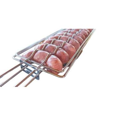 Imagem de Grelha Dupla Para Assar 11 Linguiças Inox Churrasqueira Churrasco Com 