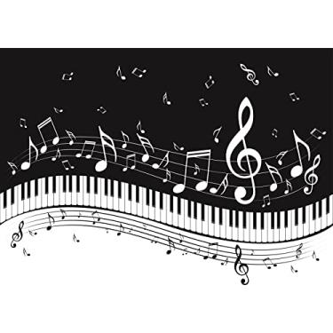 Imagem de BELECO 2,1 x 1,5 m Tecido Piano Música Pano de Fundo Musical Notas Musicais Preto e Branco Fundo de Piano Teclado Música Tema de Festa de Aniversário Banner YouTube Vídeo Foto Adereços Papel de Parede