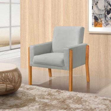 Imagem de Poltrona Sala de Espera Pés em Madeira Santorini Veludo Cinza Claro - 