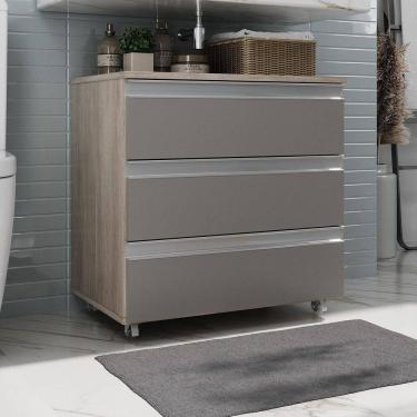 Imagem de Gabinete Banheiro Rodinhas Joia 60cm 03 Gavetas Madeirado Cinza