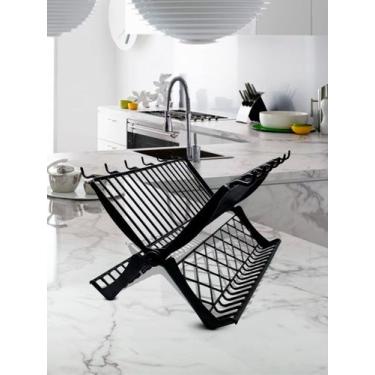 Imagem de Escorredor de Louças Cozinha Plástico Preto DOBRAVEL - 15 Pratos Preto