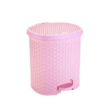 Imagem de Lixeira Cesto 6L Rattan Rosa Com Pedal Perfeita P/ Escritório Cozinha 
