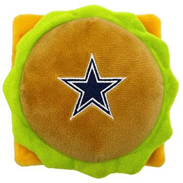 Imagem de Brinquedo NFL Dallas Cowboys Cheese Burger Plush Dog & GAT Squeak - O estádio mais fofo HAMBERGER Snack Plush Toy para cães e gatos com barulho interno e lindo nome/logotipo do time de futebol
