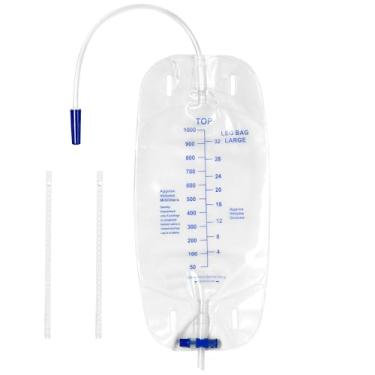 Imagem de Pacote com 5 sacos de drenagem urinária de 1000 ml/cc, bolsa de perna para cateter, válvula antirrefluxo, drenagem fácil, tiras elásticas de tecido ajustáveis, pacote individual