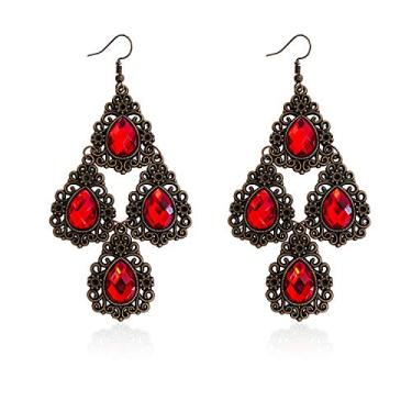 Imagem de RareLove Gótico Halloween Trajes Vintage Vermelho Strass Lustre Pendente Brinco Brinco Feminino Liga Banhado
