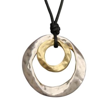 Imagem de GelConnie Colares de madeira para mulheres, colar de couro dourado, longo, boho em camadas, prata, hippie, gargantilha, joia boêmia para mulheres, Medium, Couro, Sem Pedra Preciosa