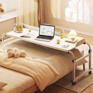 Imagem de Mesa móvel sobre cama, mesa de computador com rodas de altura ajustável, mesa portátil com rodas de rodízios, mesa médica ajustável de 115 a 210 cm com rodas, branca