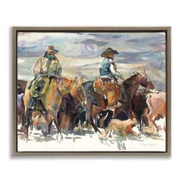 Imagem de Stupell Industries The Roundup Western Painting Framed Floater Canvas Wall Art Design por Marilyn Borglum, moldura flutuante marrom, 53 x 43 cm