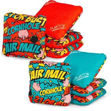 Imagem de Play Platoon Conjunto de 8 sacos de cornhole da série Competition com 8 regulamentos profissionais de peso dupla face e bastão com pontos de borracha pegajosos lateral lenta para jogo de jogo de saco de feijão Pro Corn Hole
