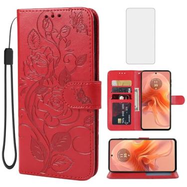 Imagem de Vavies Capa para Moto G24/Moto G04/Moto E14/Moto G04S XT2423-1 Capa carteira com protetor de tela de vidro temperado, flor de couro flip porta-cartão de crédito com suporte para celular para Motorola