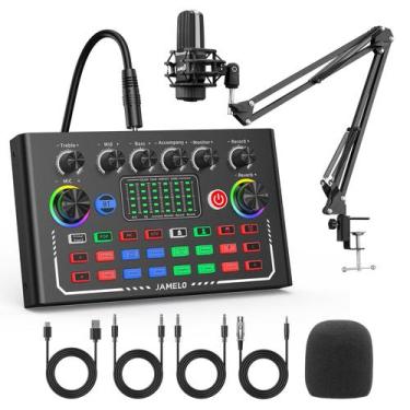 Imagem de Pacote de Equipamento de Podcast JAMELO com Trocador de Voz e Microfon