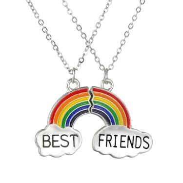 Imagem de ellifam Colar de casal arco-íris | Amizade, Kidcore, Y2K, colar combinando, pingente BFF Forever, presente para ela, colar colorido, presente para melhores amigos, fofo, colar de nuvens, Zinco, Sem