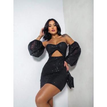 Imagem de Vestido Tule Paetê Com Mangas Removíveis. - LUNII, Preto, P