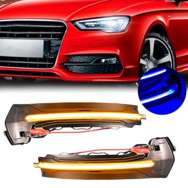 Imagem de Yoegerery 2 peças de luz de seta dinâmica LED piscante para espelho retrovisor para Audi A3 8V S3 RS3 2014-2020 (amarelo-azul)
