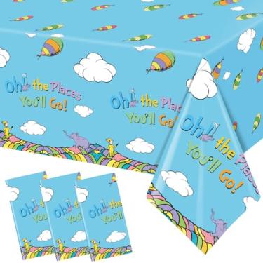 Imagem de HigzYovn 3 peças Oh The Places You'll Go Decorações Toalha de Mesa Dr Seuss Decorações de Festa Toalha de Mesa de Formatura para Oh The Places You Will Go Decorações de Jardim de Infância Decorações