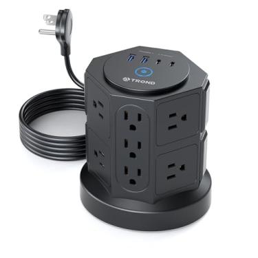 Imagem de TROND Protetor De Surtos De Energia Em Torre Com Usb, 14 Tomadas Amplamente Espaçadas, 2 Usb-C E 2 Usb-A, Proteção Contra Surtos De 2100 J, Cabo De Extensão De 6 Pés Com Várias Tomadas, Itens Essenc