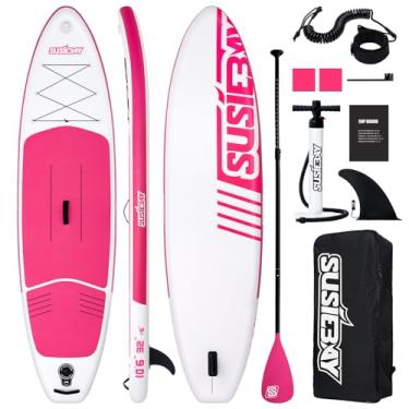 Imagem de SUSIEBAY Prancha De Stand Up Paddle Inflável, Prancha De Paddle Rosa Para Adultos E Jovens Com Acessórios De Sup, Postura Ampla Para Todos Os Níveis, Prancha De Viagem, Prancha De Sup, Deck Antiderr