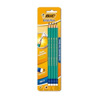 Imagem de Lápis Preto BIC Evolution, Grafite Nº 2HB, Com Borracha, Corpo Verde Hexagonal, Com 4 Unidades, 845963