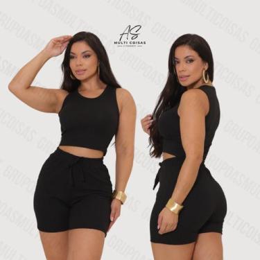 Imagem de Conjunto feminino cropped e shorts em malha canelada conforto e qualid