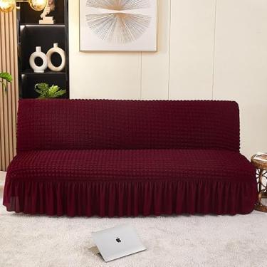 Imagem de Capa de futon sem braços com saia de babados, sofá-cama futon altamente elástica(Red,Medium (150-190cm))