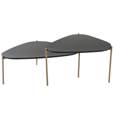 Imagem de Kit 02 Mesas De Centro Para Sala De Estar Pés Metálicos Adek A03 Nero Dourado - Lyam Decor