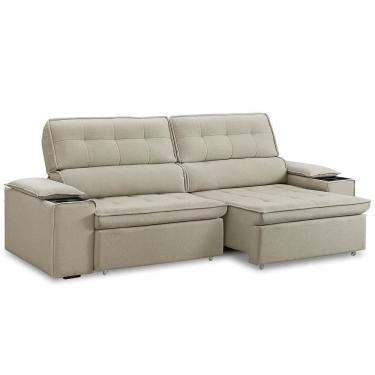 Imagem de Sofá Retrátil Reclinável 3 Lugares Sala De Estar 235cm Bilac F04 Linho Bege - Lyam Decor