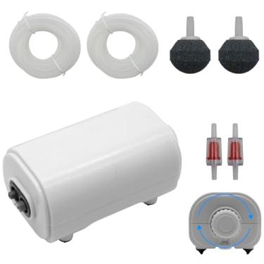 Imagem de HUIXHAO Mini bomba de ar de aquário 3W 108GPH, 2 saídas de ar, aerador de tanque de peixes, borbulhador ajustável, silencioso, incluindo pedras de ar, tubulação, válvula de retenção, ventosa,