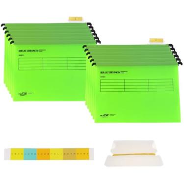 Imagem de 12 pastas de arquivo suspensas com abas e inserções de cartão, arquivos de suspensão A4 para armários de arquivo, suporte de arquivos de suspensão à prova d'água com design de aba ajustável para