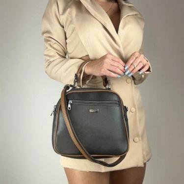 Imagem de Bolsa recuo em couro legitimo b.1015, Onix preto caramelo