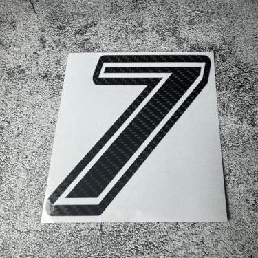 Imagem de Adesivo de carro corrida de motocross números personalizados 0123456789 adesivo de capacete de corrida de bicicleta sujeira fita de vinil fibra de carbono preta (7, altura 10 cm)