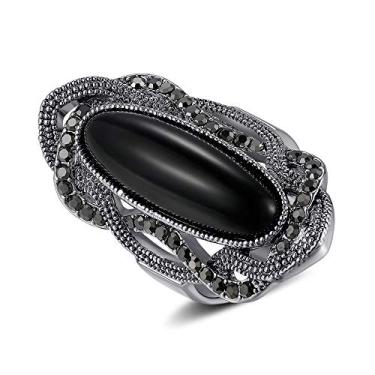 Imagem de Anéis de declaração de pedra preta grande folheados a ródio da Shefashion para mulheres Anéis de coquetel tamanho 7-9 Preto